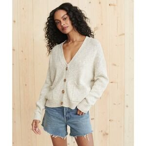 Jenni Kayne Cropped Cocoon Linen Blend Cardigan Sweater Natural Size Medium